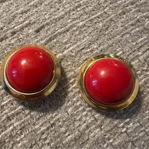 Vintage Red and Gold Button Post Earrings